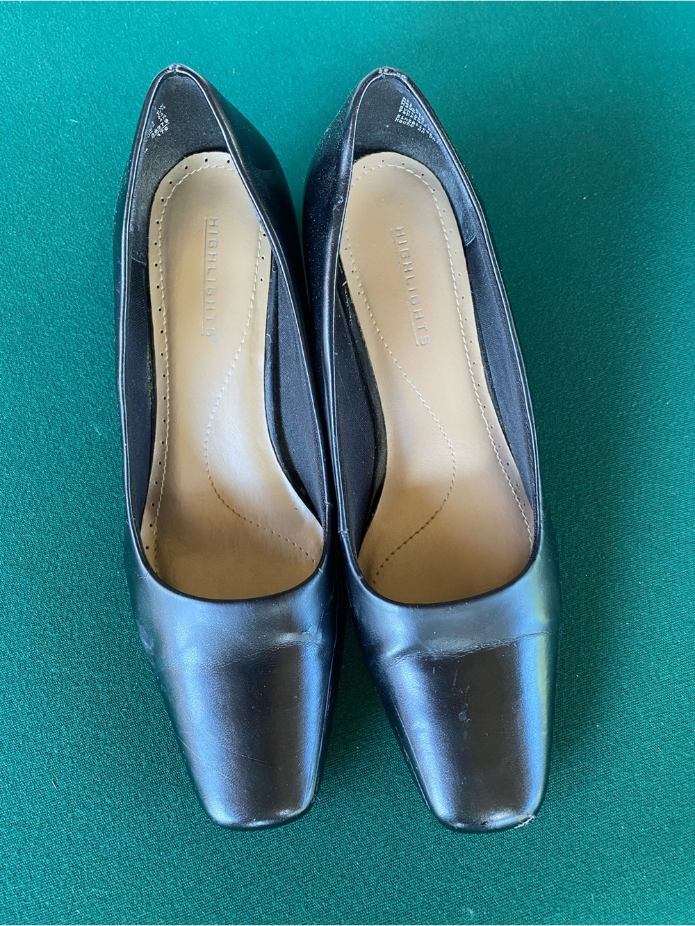 Highlights Black Leather Square-Toe Women's Heels size 6W